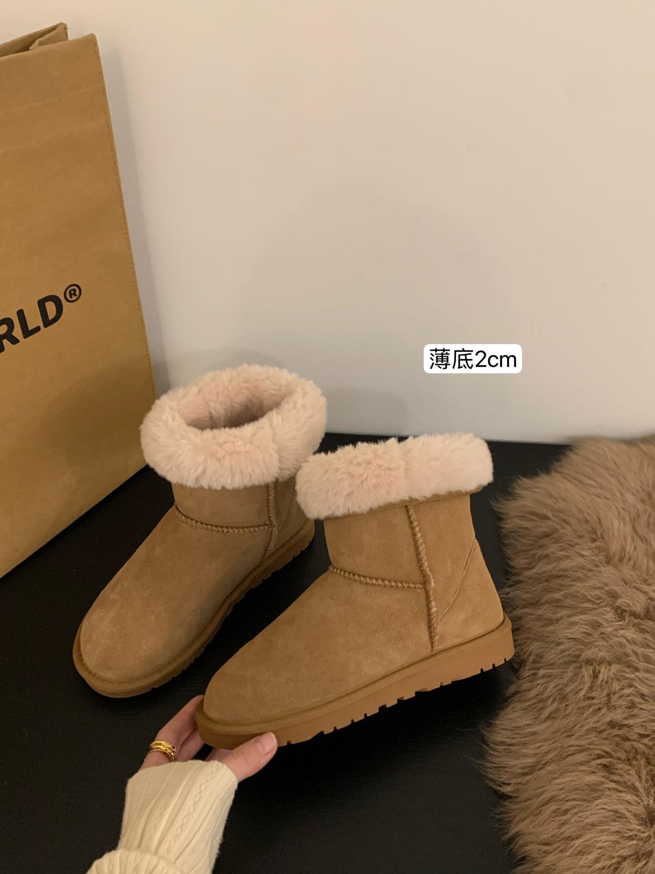 

~ Not afraid of cold~ 2025 autumn and winter thick-soled fluffy high-top snow boots warm and velvet cotton shoes muffin women s short boots maroon 40