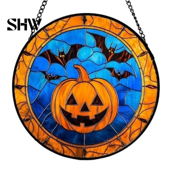 Unique Wall Hanging Art Retro Halloween Pendant, Ghost/Bat/Spider Web/Pumpkin Head Print, Old School Horror Room Decor Vintage Acrylic Ornament