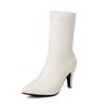 White Red Women Mid Calf Boots Pointed Toe High Spike Heel Small Big Size 33 47