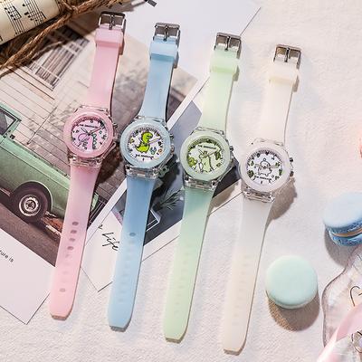 Dětské svítící hodinky Studentské silikonové barevné světelné hodinky Green Dinosaur Kids Quartz Watch