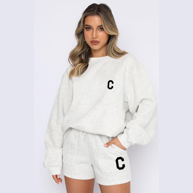 Sweater Sweatpants Suit Women's Autumn and Winter 2026 New Velvet Fashion Letter Casual Running Sportswear Two-piece Set
