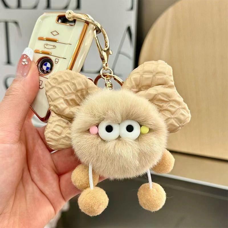 Adorable Rex Rabbit Fur Bow Plush Soot Ball Keychain & Bag Charm
