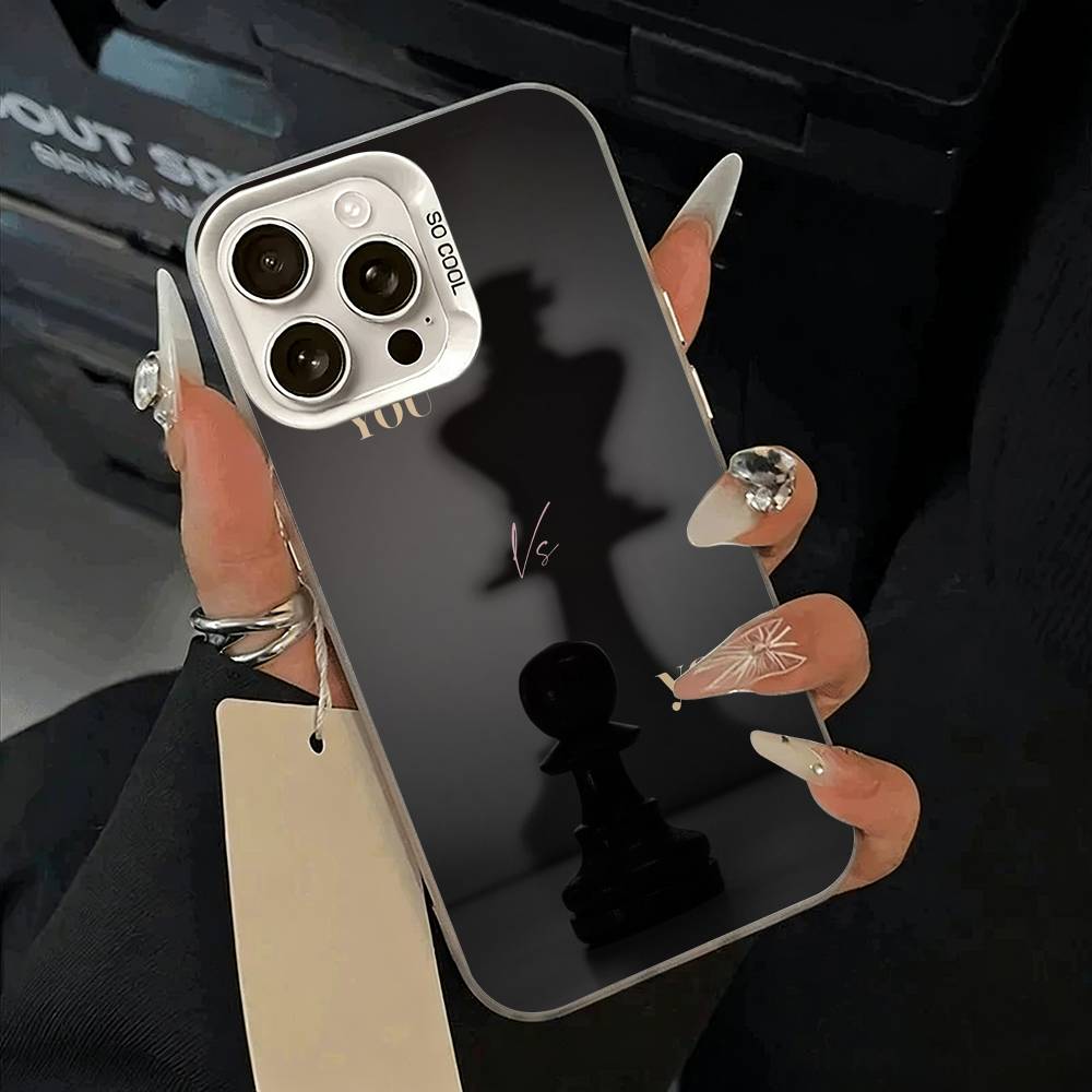 Cool- Chess Art  Phone Case For iPhone 11 12 13 14 15 16Pro Max Plus white Sliver  Phone Cover