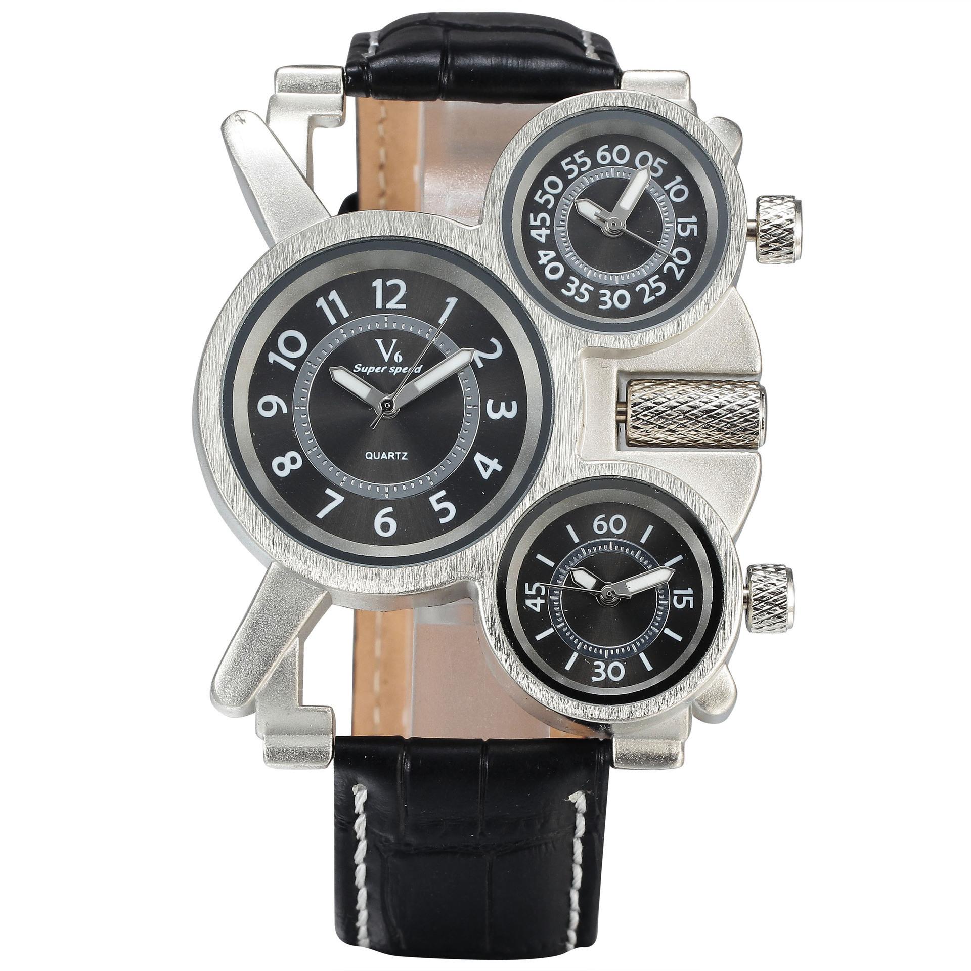 Trend, Multi-Time Zone Men S Watch, Three-Time Zone Creative Hunk Belt Quartz Watch чёрный