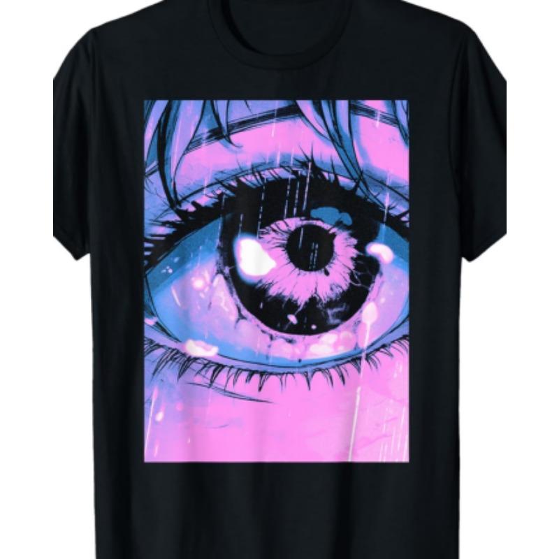 Men's Anime Print T-Shirt - Anime Character Print Crew Neck Short Sleeve Shirt, Machine Washable, Suitable for Anime Apparel and Party Outfits