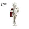Resin Skeleton Sculpture Halloween Gothic Figurine Holding Glass Bottle Horror Decor Statue Desktop Decoration for Home Office Bookshelf Outdoor