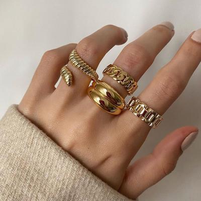 2022 Simple Personality Snake-shaped Ring Retro Electroplating Imitation Golden Snake-Shaped Knuckle Ring 4-piece Set For Women