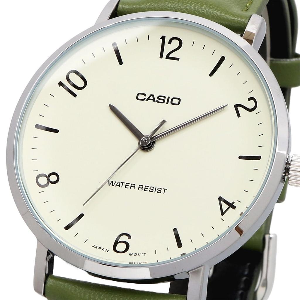[Casio] Quartz Men's Watch MTP-VT03L-7B Cream and Green Leather Strap