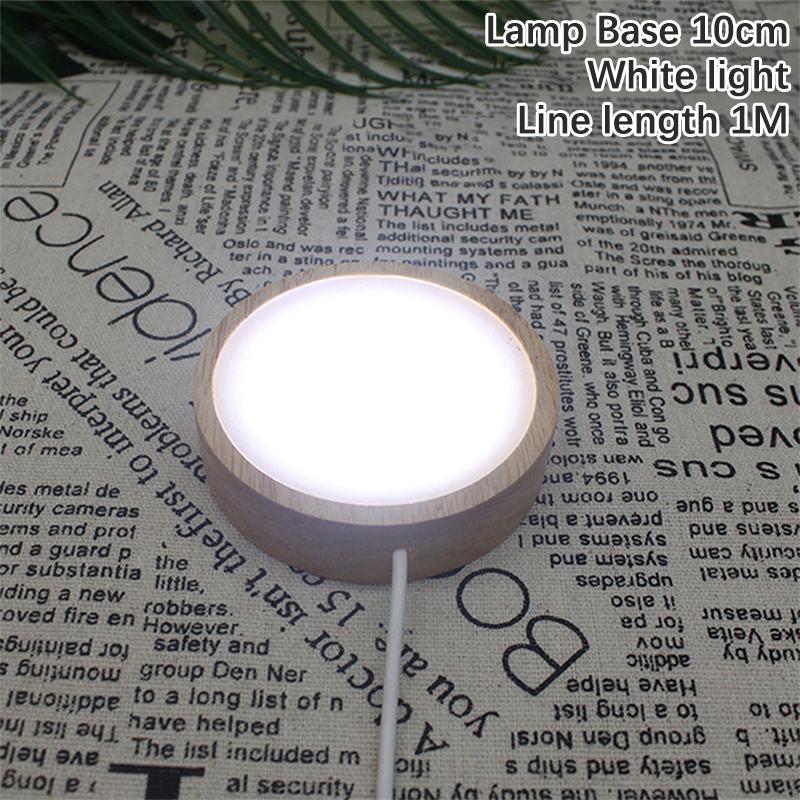 Round Wooden Led Night Light Base Display Stand For Crystals Glass Ball Decor
