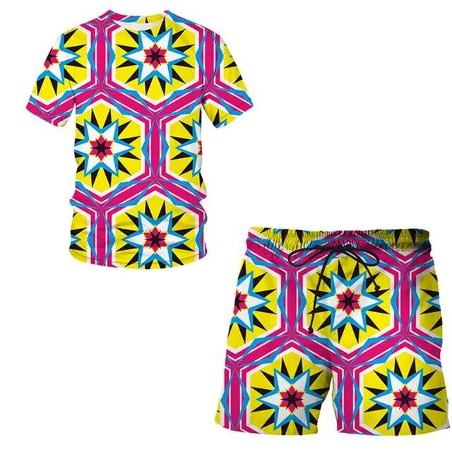 Men's Set Summer Casual Sportswear 3D Plus Size Beach Street Harajuku T-shirt Shorts Short Sleeve 2-Piece Set Personalized
