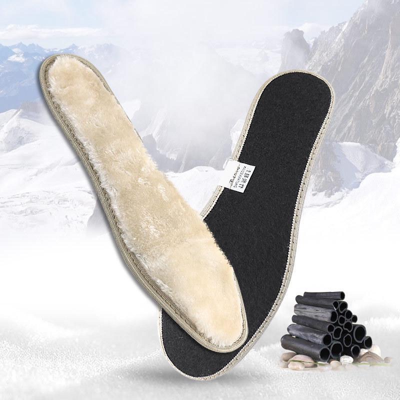 Unisex Plush Warm Bamboo Charcoal Fleece Faux Fur Insoles for Casual Shoes