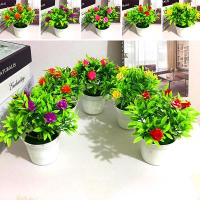 Plastic Rose Artificial Flowers Mini Potted Plant Bonsai Home Decor 13cm*16cm