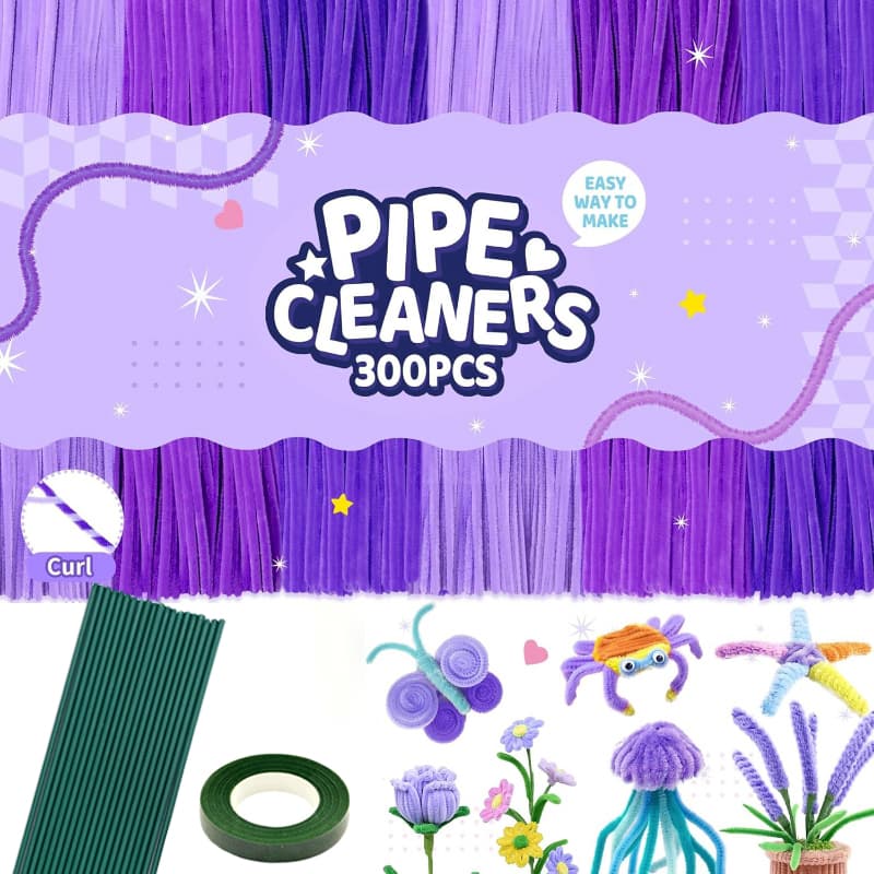321 Pcs Pipe Cleaners Craft , 300pcs Colorful Pipe Cleaners , for DIY Flower Making Kit with 20pcs Flower Stems, 1pc Tape