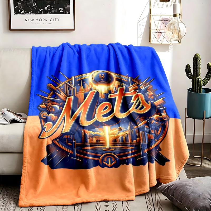 New York Mets Theme Personalized Outdoor Flannel Blankets Soft And Suitable For All Seasons Perfect For Sofas Beds And Camping