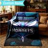 1PC Custom Name Blanket Charlotte-Hornets Logo Flannel blankets Patterns Throw Blanket All-Season Soft Gift for Couch, Bed, Camping, Birthday gifts