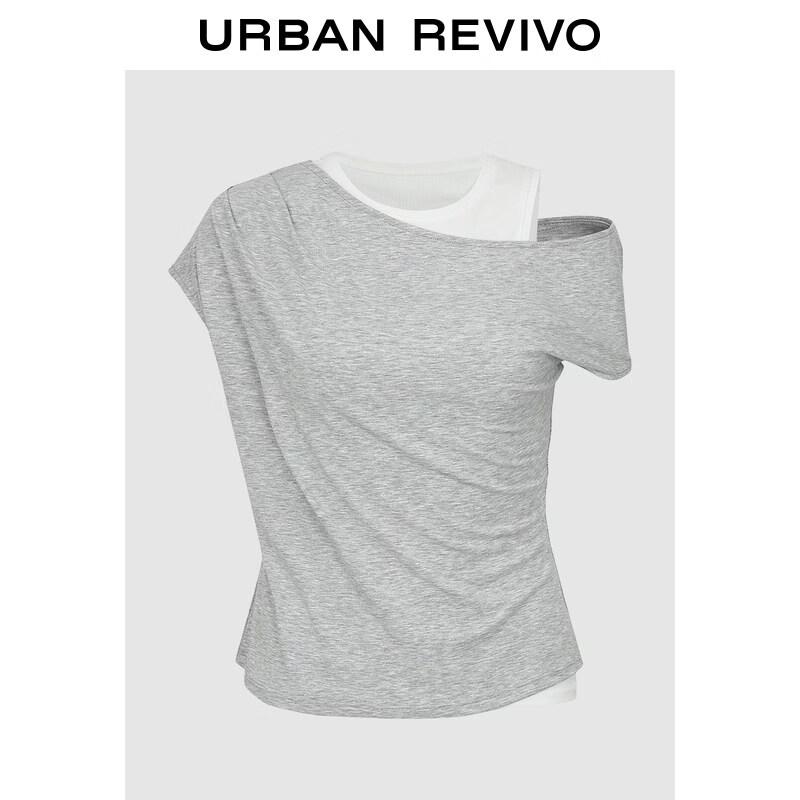 UR Women s Color-block Faux Two-piece Pleated T-shirt M