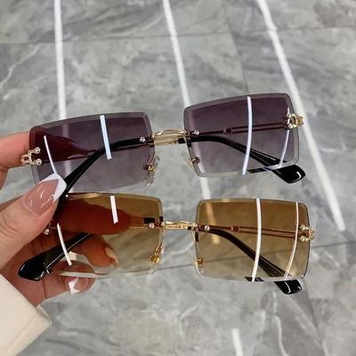 Non-ppolarized Vintage Fashion New Sunglasses Rimless Frameless Rectangle Shades Gradient Summer Traveling Sun Glasses for Women
