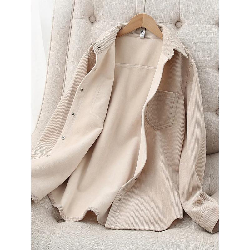 Thicken Velvet Plain Shirts Women Winter Warm Blouses and Tops Casual Corduroy Shirt Jacket, Female Clothes Coat