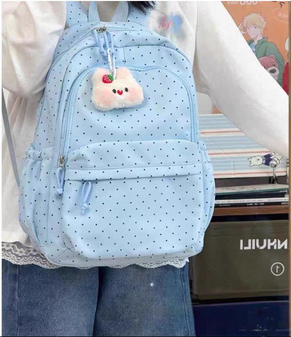 Schoolbag Small Fresh Sweet Cute Japanese College Wind Polka Dot Backpack Junior High School Students Casual Light Large Capacity Backpack