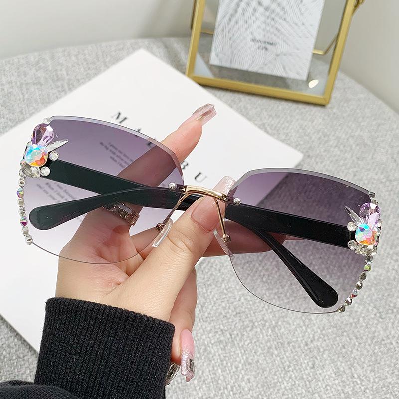 Frameless Cut Edged Diamond Clad Sunglasses Women's UV Sunglasses Marine Sunglasses