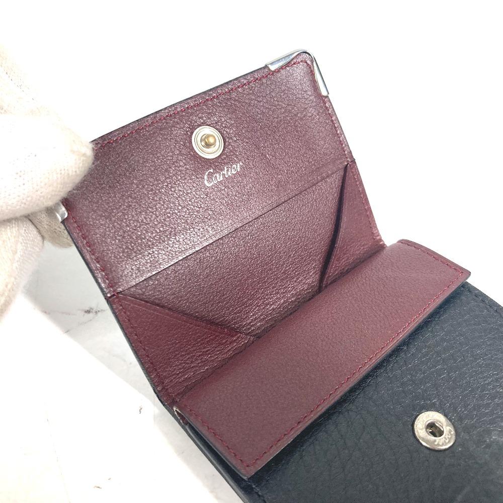 CARTIER Must de Line logo Wallet Coin Compartment coin purse Leather Black