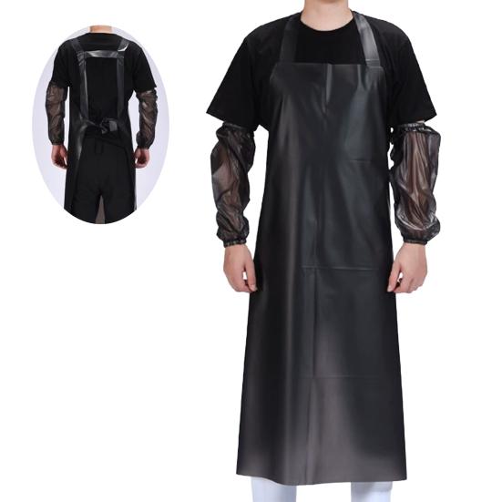 Waterproof Oil-Proof TPU Bib Apron with Sleeves Oil Resistant Chef Apron Food-Grade Plastic Apron for Seafood Processing Kitchen Food Factory