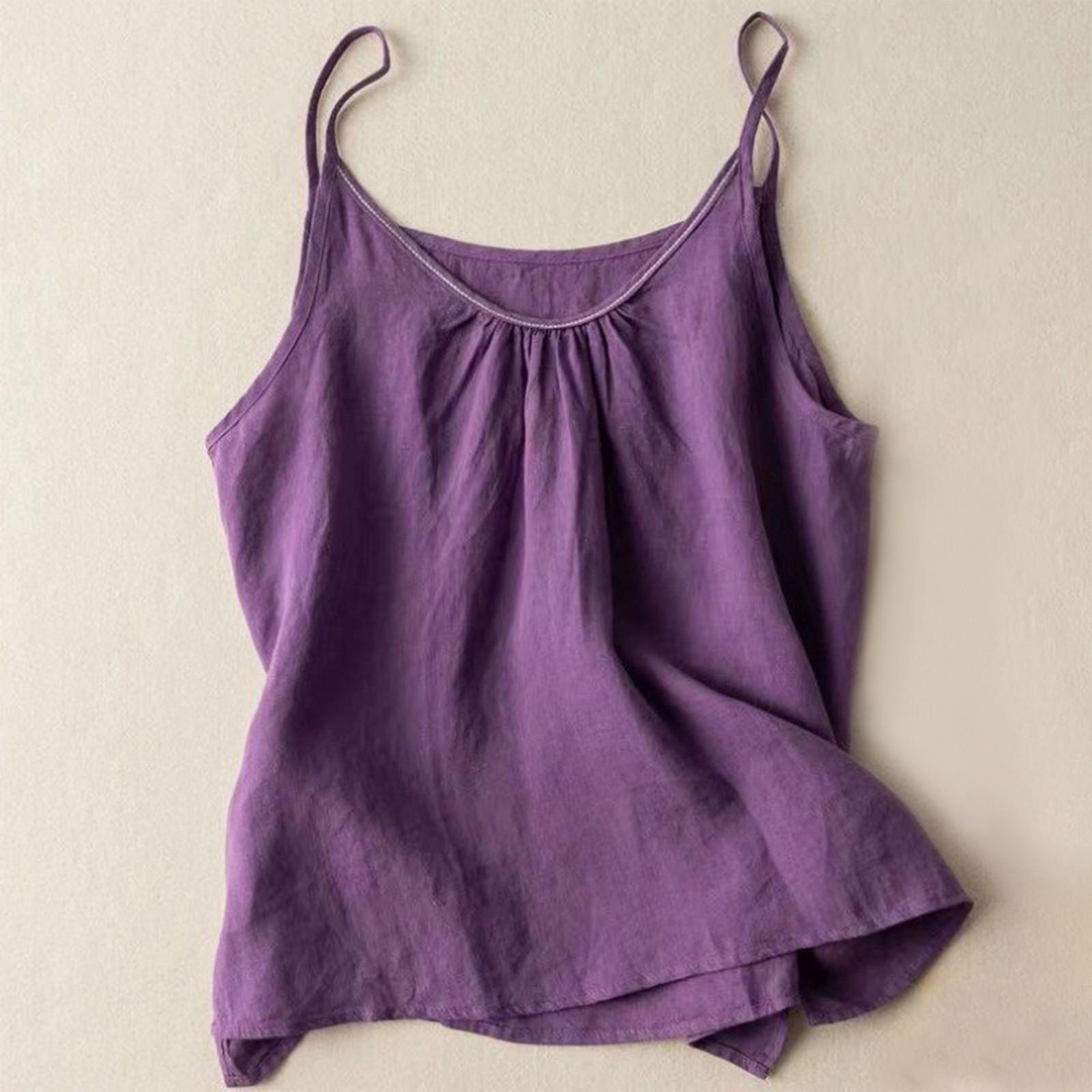 

Женский топ-майка с V-образным вырезом и безрукавкой из хлопка и льна XL фиолетовый