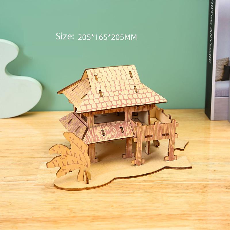 Laser Cutting DIY Houses Villas Building 3D Wooden Puzzle Toy Assembly Model Kits Desk Decoration for Children's Gift