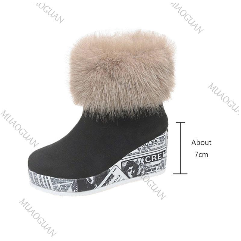 Fashion Furry Ankle Boots for Women Winter Comfortable Sports Leisure Cotton Shoes Wedges Thick Bottom Back Zipper Padded snow Botines