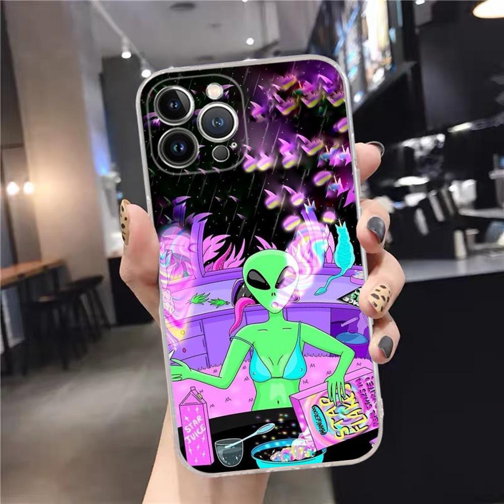 Funny Aesthetics Cartoon Alien Space Phone Case Silicone Soft For Iphone 16 15 14 13 12 11 Pro Mini XS MAX Plus X Cover