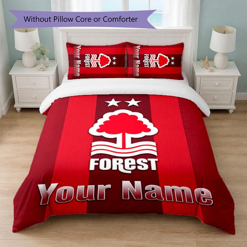 Nottingham Forest FC Benutzerdefinierter Name Text Bettwäsche-Set 1 Bettbezug+2 Kissenbezüge Fußball-Logo Personalisierte Geschenk für besonderen Anlass Schlafzimmer-Dekoration