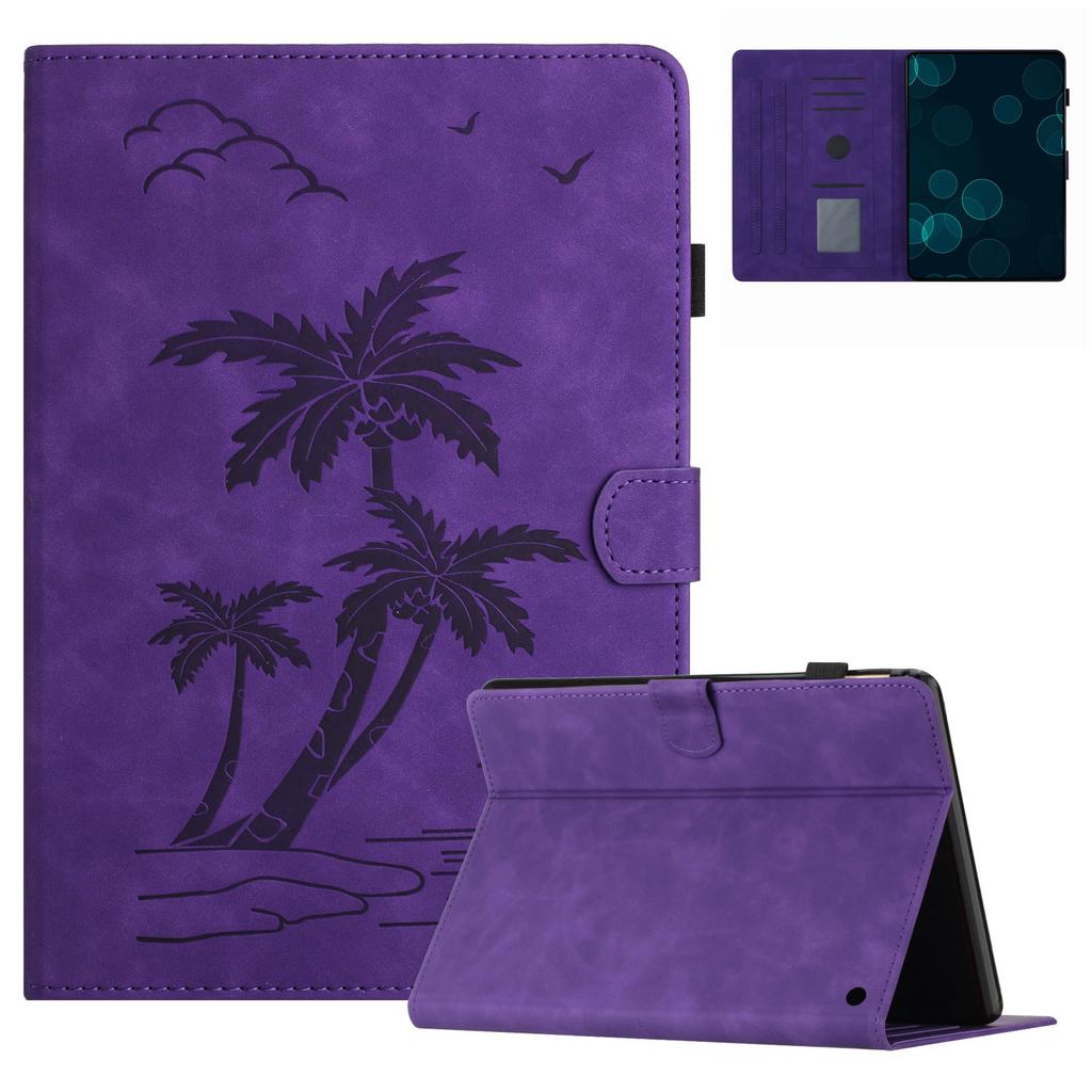 For Amazon Fire Max 11 Case PU Leather Viewing Stand Coconut Tree Tablet Cover with Card Holder