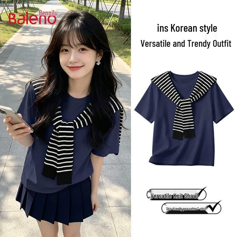 Baleno Women s Summer Short-Sleeve Top & Shawl Two-Piece Set M