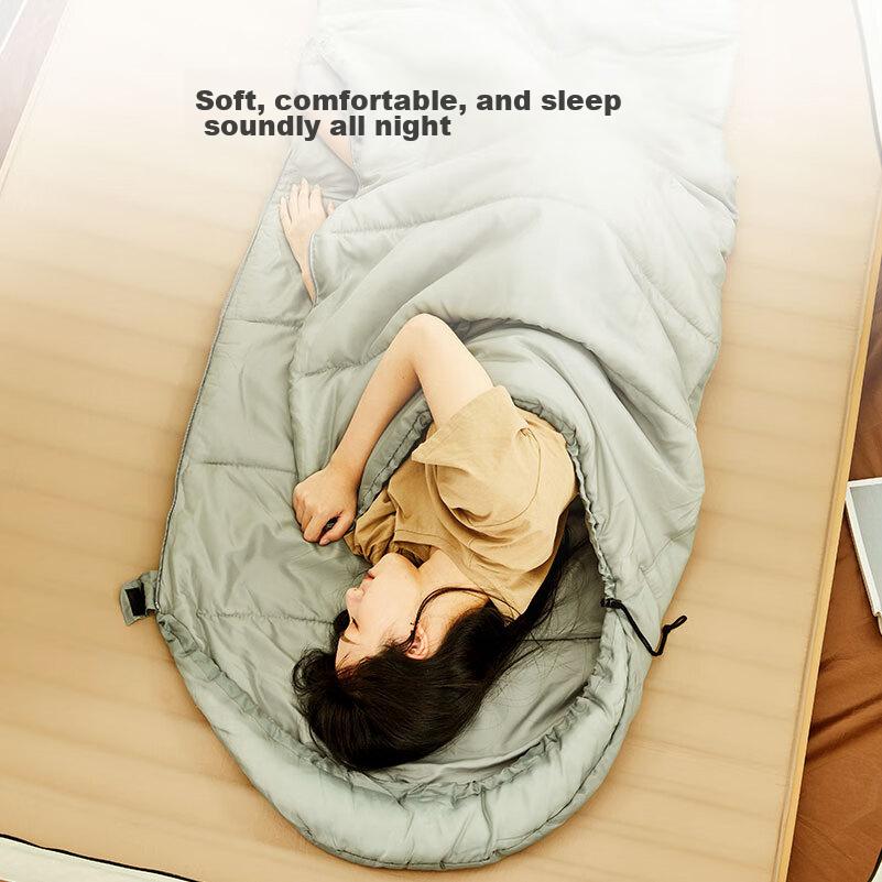 Jingdong Jingzao Camping Sleeping Bag, Outdoor Envelope-Style Hooded Sleeping Bag, Rock Gray, 1.5kg, 10-15℃