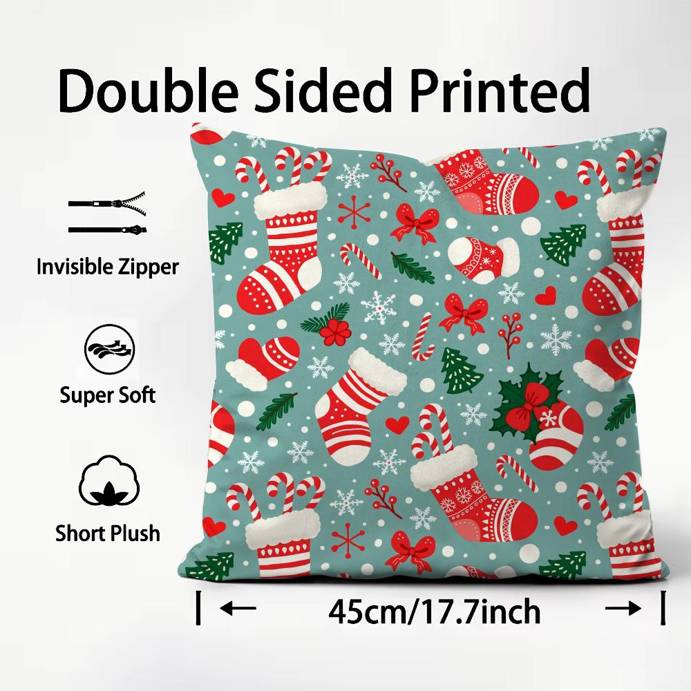 Christmas tree bells snowman Cushion Cover Premium Comfort Reversible Pillow Cove -Two in One Design for Any Room & Car Interior