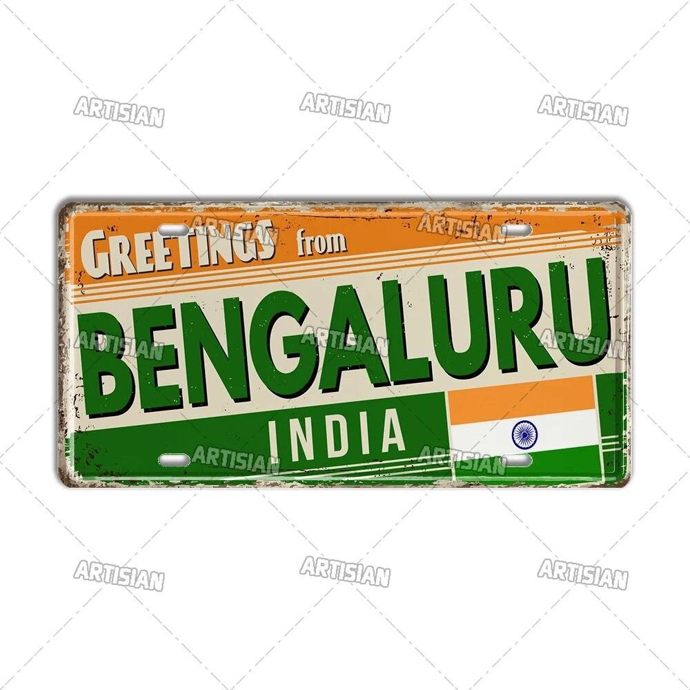 Artisian INDIA CHINA INDONESIAN License Plate Landmark State Metal Sign City Decorative Plaque Wall Decor Garage Bar Pub Club