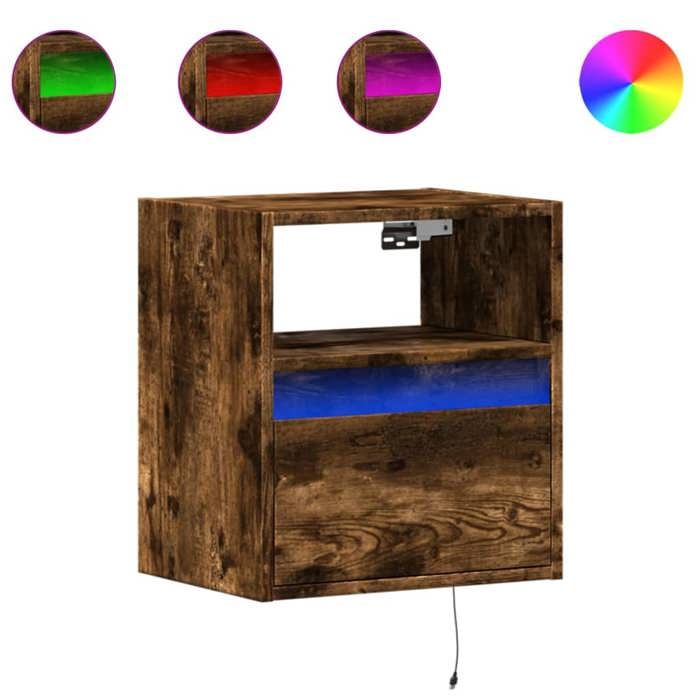 VidaXL Meuble TV mural avec lumières LED chêne fumé 41x31x45 cm, meuble TV suspendu au mur, unité TV flottante, support TV 852321