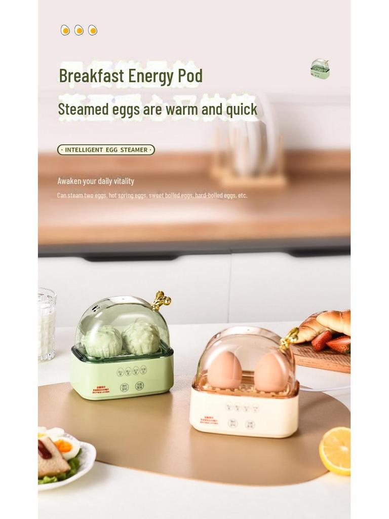 Dual Egg Cooker & Breakfast Steamer: Compact, Multi-Function, Timed Cooking for Eggs & Buns, Ideal for Home & Dorm.