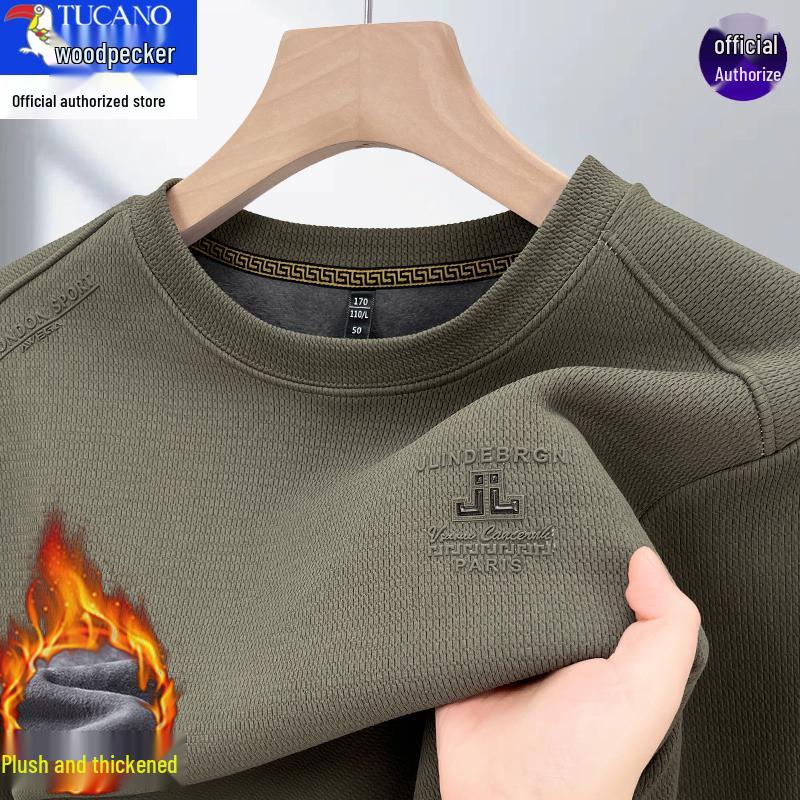 Woodpecker Men's 2025 Fleece-Lined Crew Neck Long Sleeve Sweatshirt for Autumn/Winter