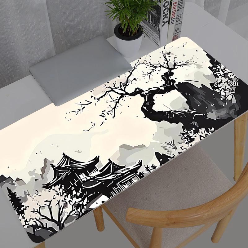 Tapis de Souris Grand Peinture à l'Encre Paysage Gamer Accessoires de Jeu Vitesse Clavier Bordure de Verrouillage en Caoutchouc Tapis de Bureau Tapis de Souris pour Ordinateur Portable