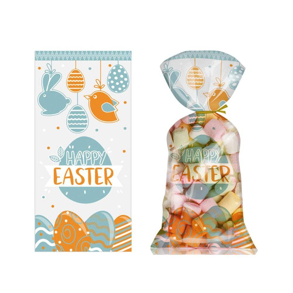 50PCS Happy Easter Biscuit Bags Egg Bunny Chick Gifts Box Easter Candy Bags Party Decoration