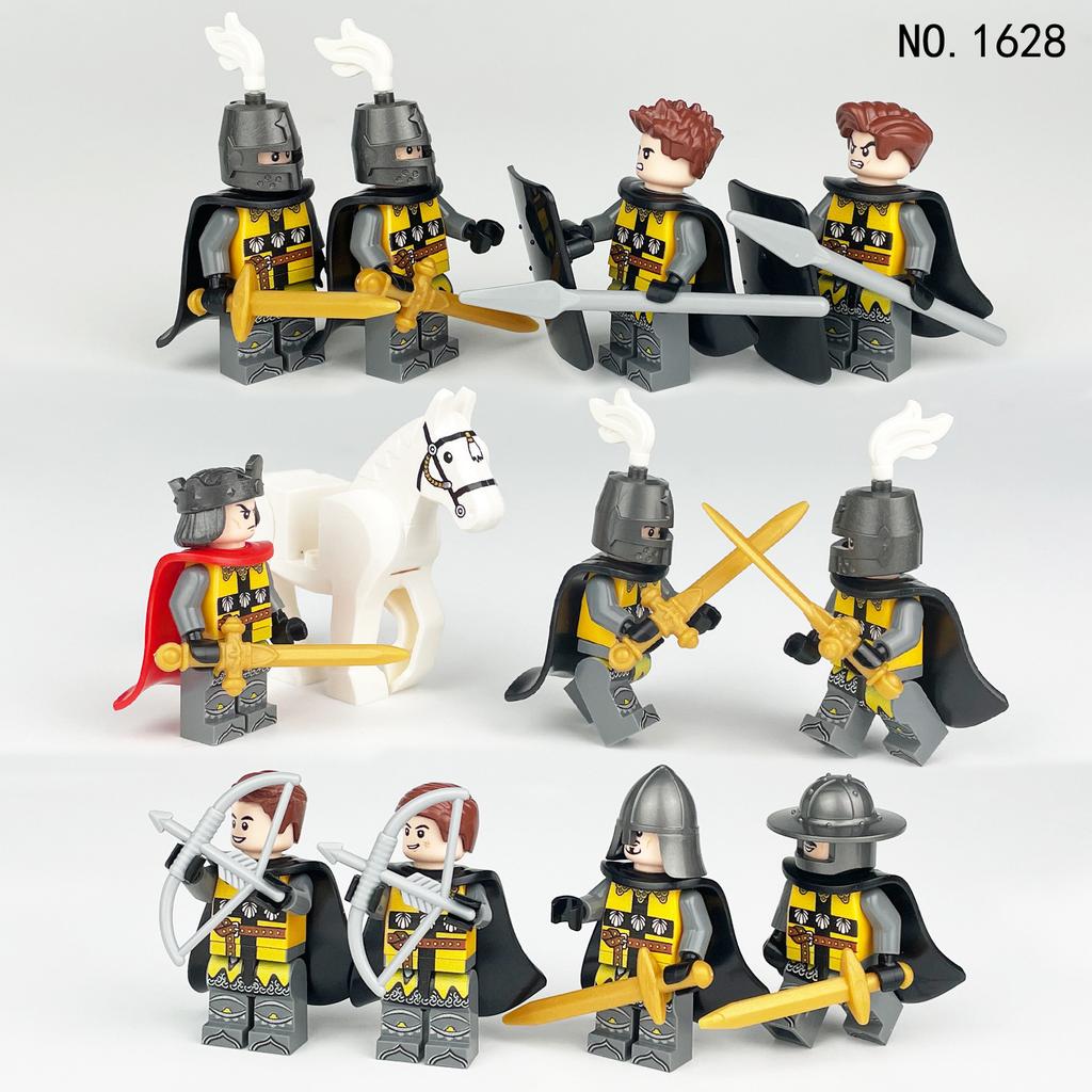 MOC Średniowieczny Zamek Rycerz Żołnierz Koń Bojowy Postać Klocki Zabawki