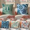 Casual Blue Maritimethemed Pattern Cushion Cover Pillowcase Short Plush Invisible Zipper Room Sofa Cushion Cover