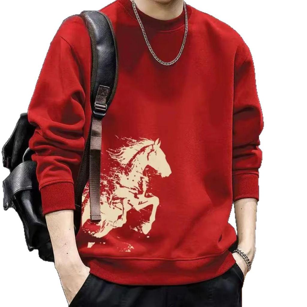 Trendy Red Year of the Horse 2026 Hoodie for Men and Women – Autumn/Winter Fashion with Creative Horse Print