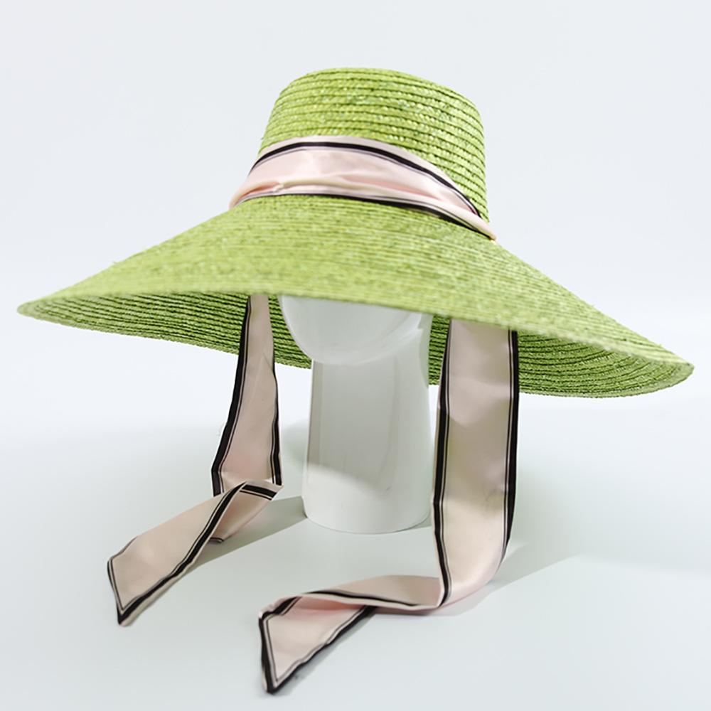 Women's fashion green eaves beach hat vacation photo modeling hat wide edge sun hat straw shade straw hat