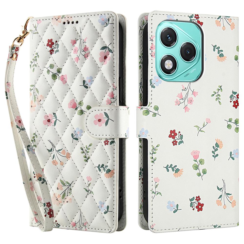 Für Honor 400 Lite 5G Brieftasche Hülle Rhombisches Blumendesign Leder Klapphandyhülle mit Riemen