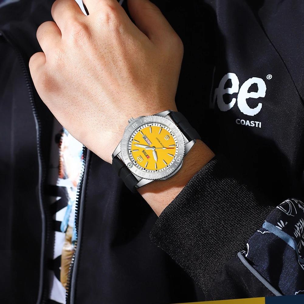 OFNS New Fashion Color Dial Men's Quartz Watch Outdoors Casual Waterproof Clock Silicone Sports Business Dress Men Watch