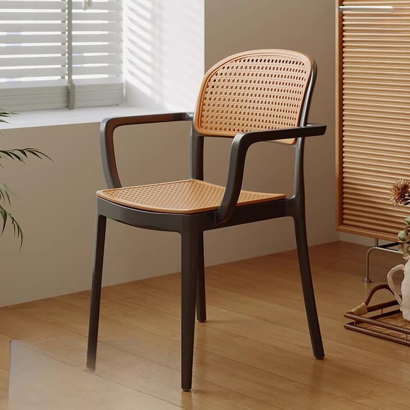 Stackable Outdoor Armrest Plastic Chair Breathable Rattan Backrest Balcony Leisure Stool for Home Garden
