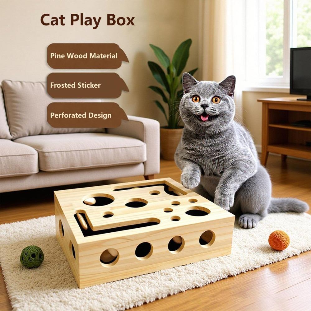 Katzenkratz-Puzzle-Anreicherungsbox, Interaktives Katzenpuzzle-Spielzeug, mit Glöckchenball & Schleifpapier innen, Mental für Krallen Gesundheit, Kratzbox Spielzeug