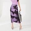 Purple Temperament Print Bodycon Midi Skirt for Women